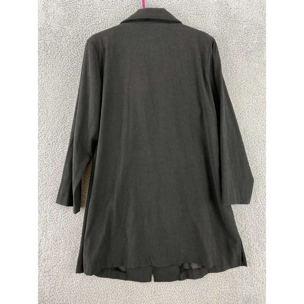 Susan‎ Graver Jacket Womens 1X Black Long Button Front Coat Lightweight Stretchy